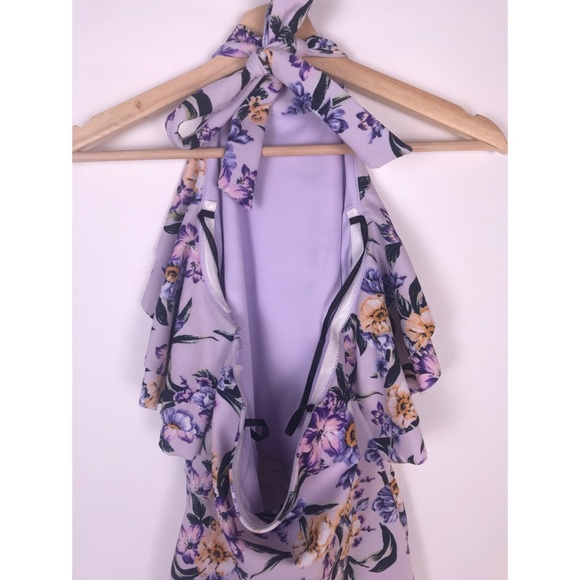NWT bebe Lavender Floral Halter Ruffle Dress - Picture 6 of 8